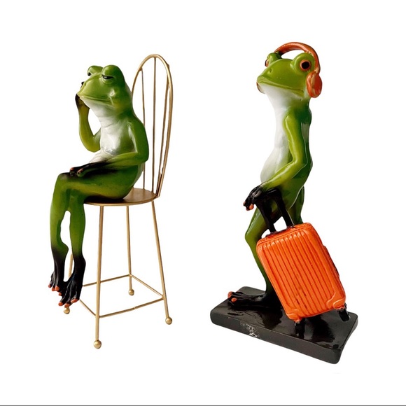 SET OF 2 COLLECTIBLE FROGS 9 inch RESIN SCULPTURE FIGURINE STATUES 🐸BRAND NEW - Picture 3 of 10